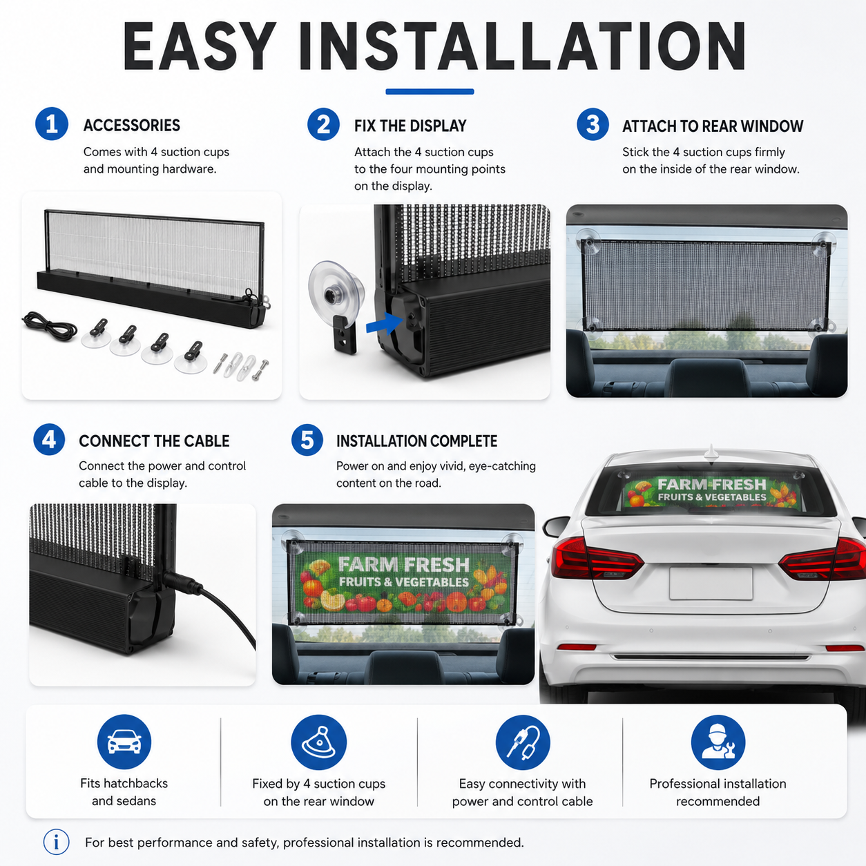 Taxi & Car Rear Window Transparent LED Display Panel High Brightness, Vehicle-Grade, Network Cluster Control