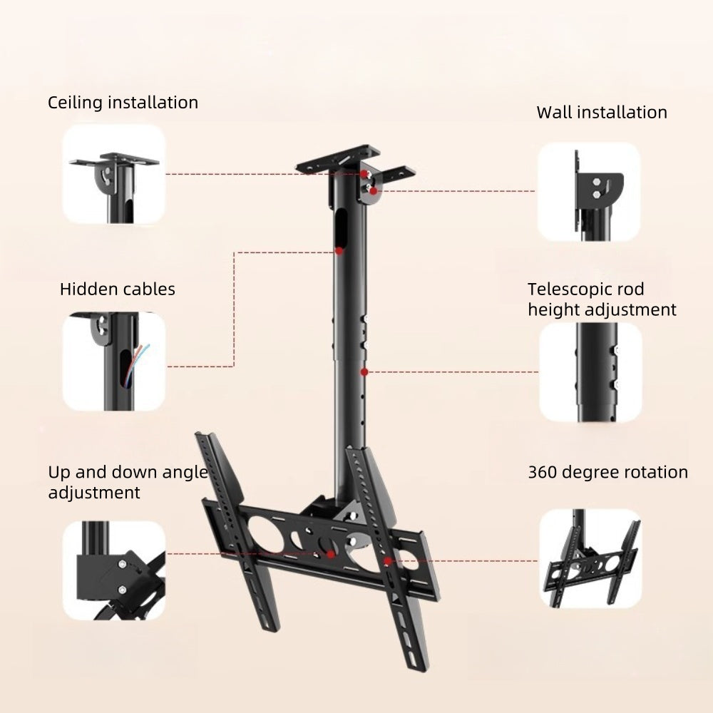 55 Inch Dual Side by Side LCD Screen Hanger LCD TV Ceiling Hanger 360 Degree Rotation Wall-mounted LCD Monitor Stand