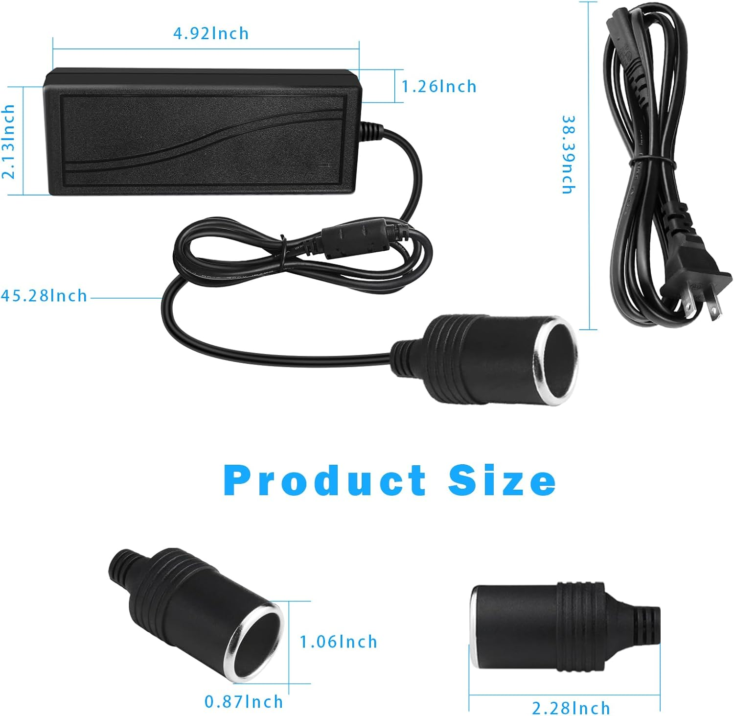 DC 12V Cigarette Lighter Desktop Power Supply Adapter 60W–120W, AC 100–240V Input, Converter Transformer with US/UK Plug — for Car Accessories, Air Pump, Cooler, and Electronics