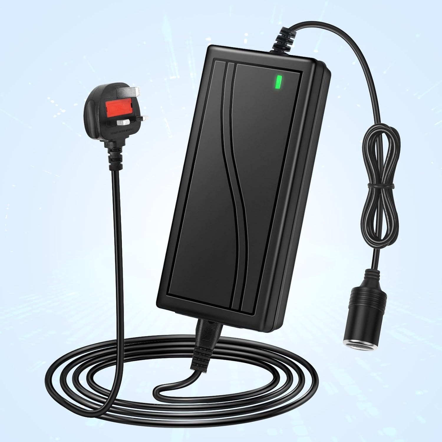 DC 12V Cigarette Lighter Desktop Power Supply Adapter 60W–120W, AC 100–240V Input, Converter Transformer with US/UK Plug — for Car Accessories, Air Pump, Cooler, and Electronics