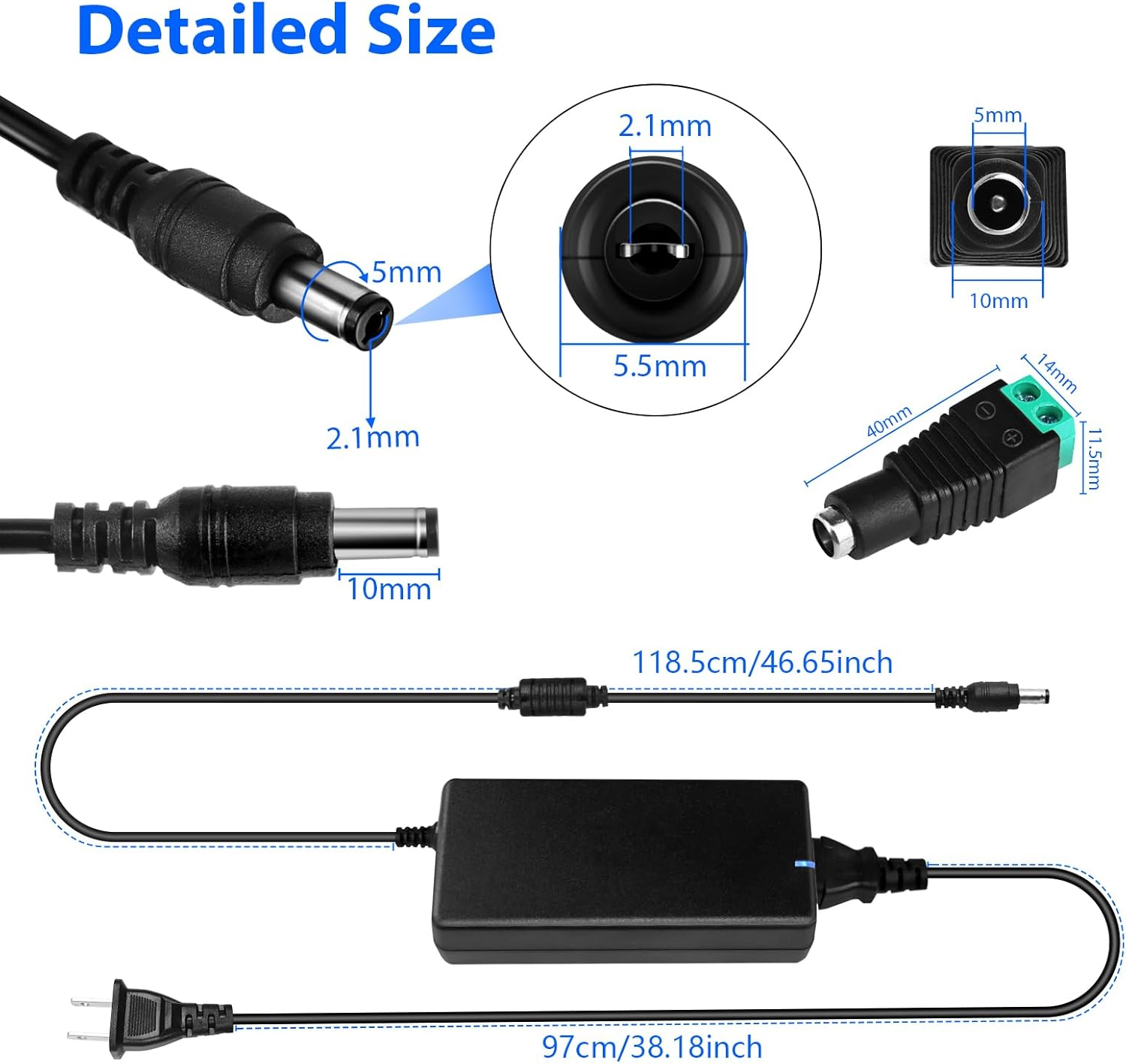 Adaptateur d'alimentation de bureau CC 24 V 60 W–120 W, entrée CA 100–240 V, transformateur de commutation avec prise US — pour bandes LED, imprimantes 3D, vidéosurveillance et appareils électroniques