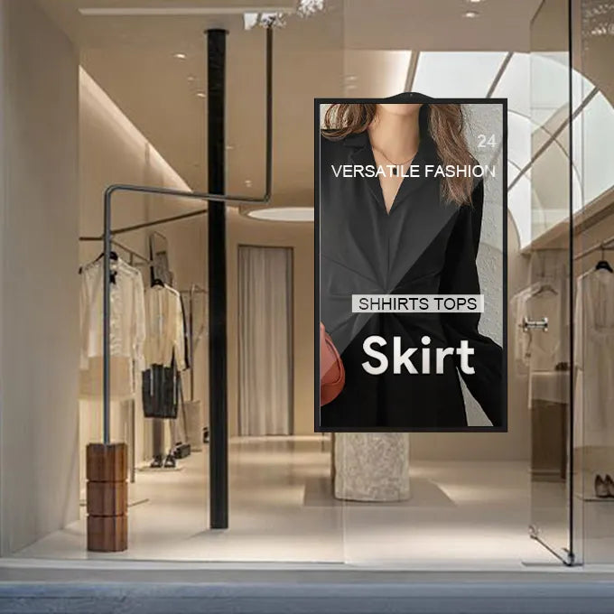 49" doppelseitiges, hochhelles Fenster-LCD-Display, 2500 Nits vorne + 700 Nits hinten, Android 2+32G, ohne Touch, Cloud/APP/USB, Hänge-/Bodenständer