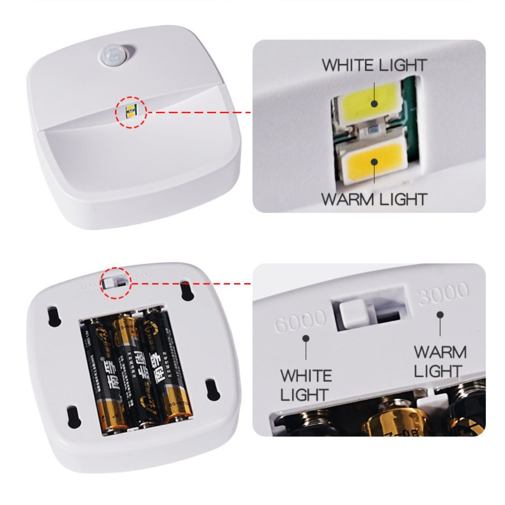 3er-Pack LED-Bewegungsmelder-Licht, kabelloses, batteriebetriebenes LED-Nachtlicht, Wandleuchte, Schrankbeleuchtung, sichere Beleuchtung für Treppen, Flur, Badezimmer, Küche, Schrank (weiß)