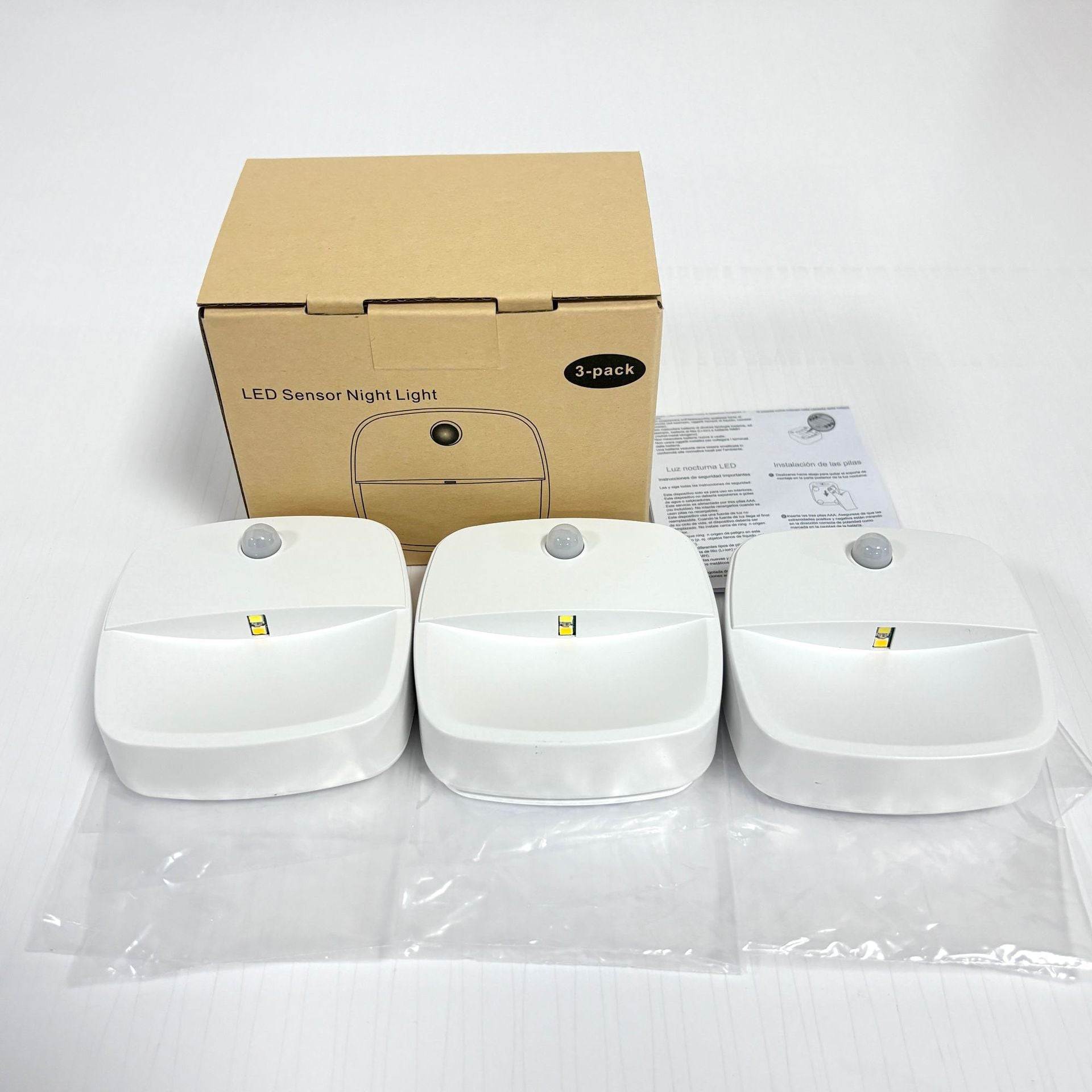 3er-Pack LED-Bewegungsmelder-Licht, kabelloses, batteriebetriebenes LED-Nachtlicht, Wandleuchte, Schrankbeleuchtung, sichere Beleuchtung für Treppen, Flur, Badezimmer, Küche, Schrank (weiß)