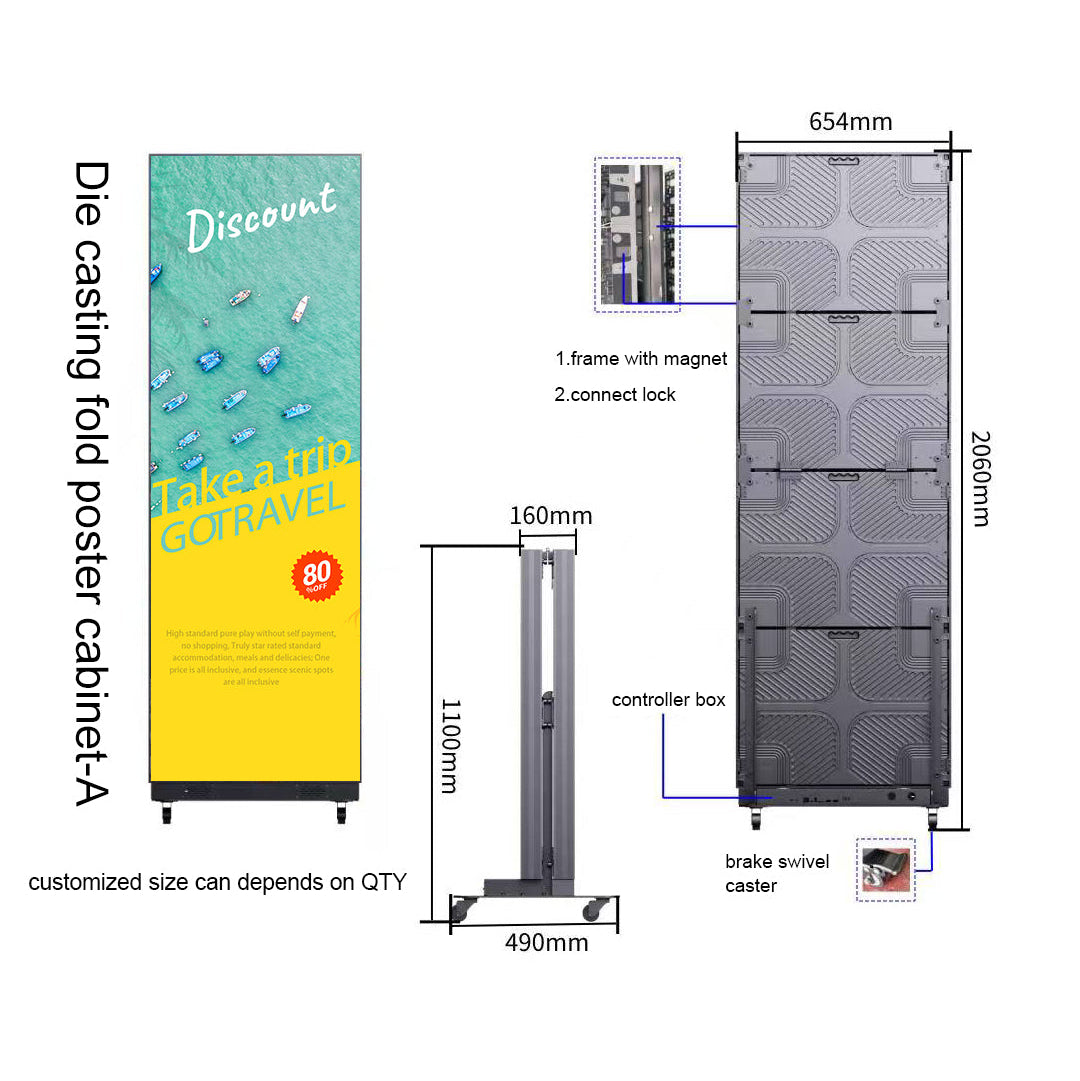 EP-F Series Foldable LED Poster Display | GOB Surface + Magnetic Frame | 640×1920mm | P2.5 / P1.86 / P1.53 / P1.25 | 1-Pack / 2-Pack Available