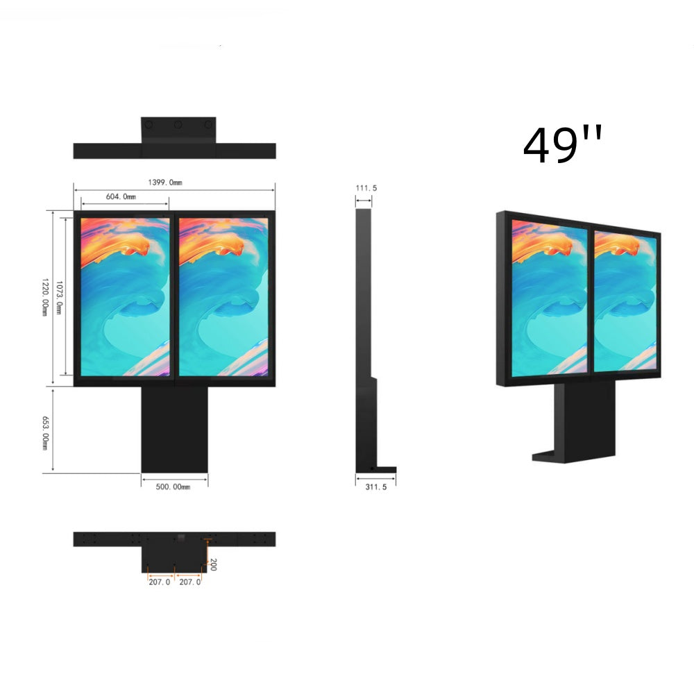 2500-Nit IP66 Outdoor Dual-Screen LCD Digital Signage | 43", 49" & 55" | Optical Bonding | Floor-Standing | Optional Touchscreen