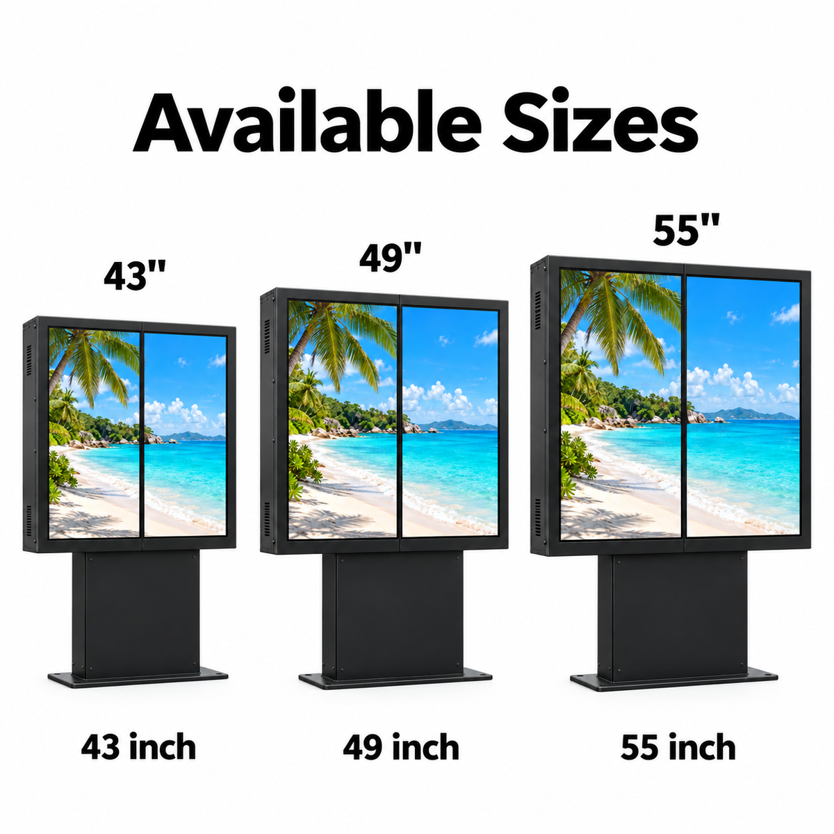 2500-Nit IP66 Outdoor Dual-Screen LCD Digital Signage | 43", 49" & 55" | Optical Bonding | Floor-Standing | Optional Touchscreen