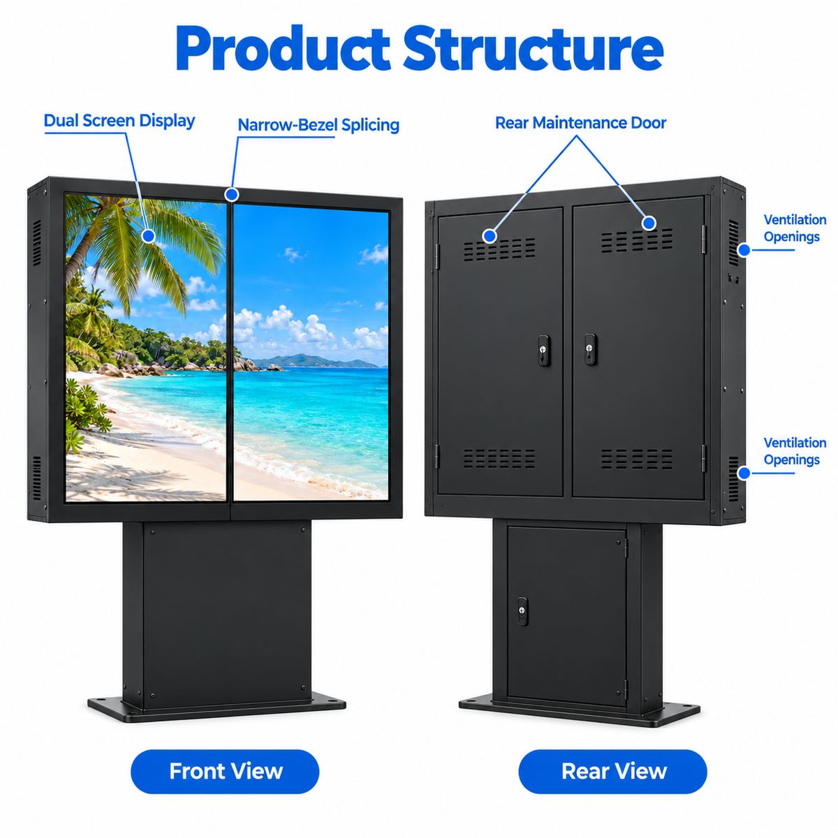 2500-Nit IP66 Outdoor Dual-Screen LCD Digital Signage | 43", 49" & 55" | Optical Bonding | Floor-Standing | Optional Touchscreen