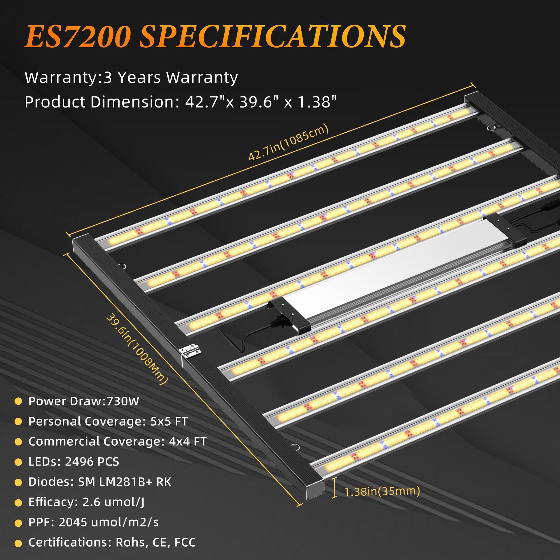 ES Series Foldable Commercial LED Grow Light 240W / 360W / 480W / 720W – Full Spectrum, Foldable Bar Design