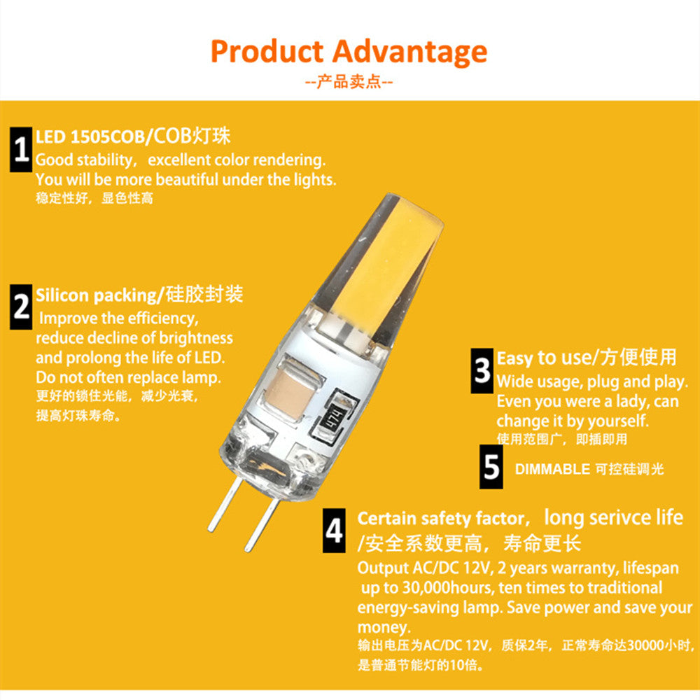 Ampoules LED G4 1,5 W équivalent à 15 W CA 110 V-120 V / 200-240 V, ampoule LED à deux broches, ampoules LED G4 en silicone (lot de 10)