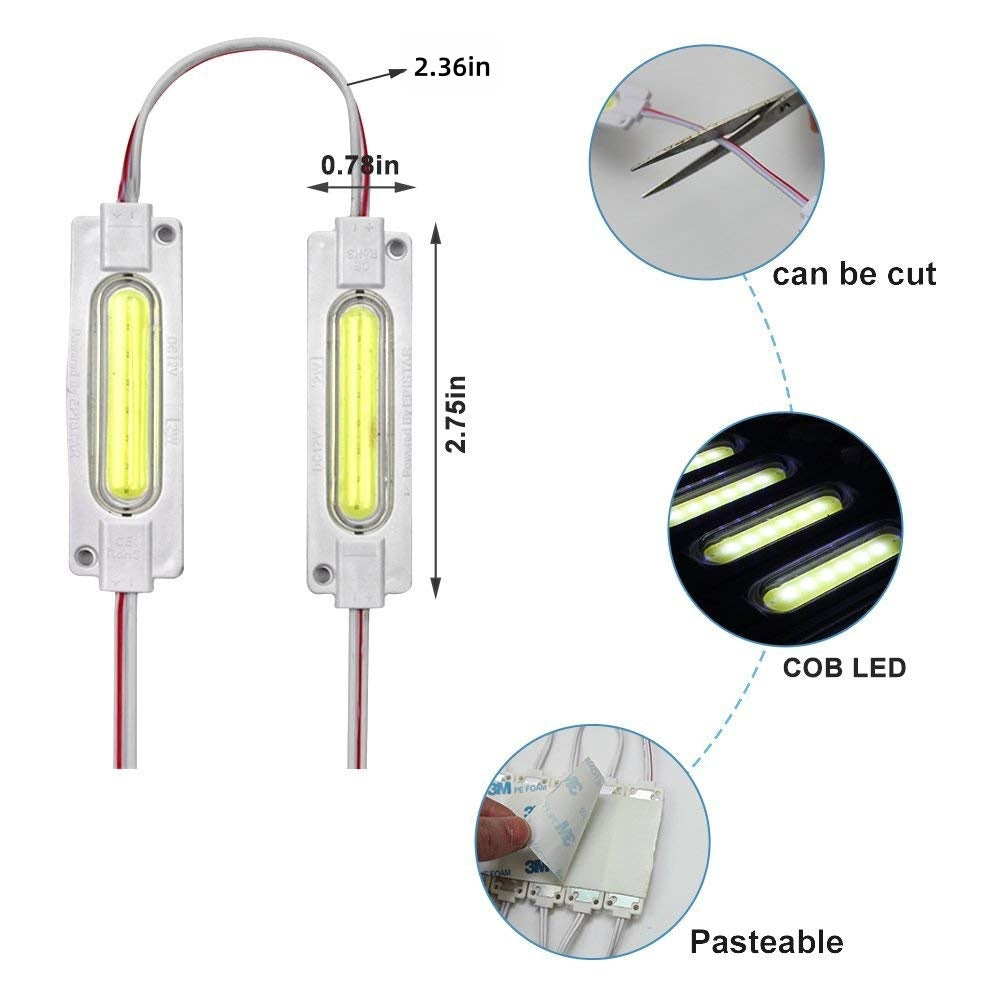 Lot de 20 modules LED COB 2 W, faisceau 160 °, DC 12 V, 100 lm, étanche IP65, avec ruban adhésif au dos