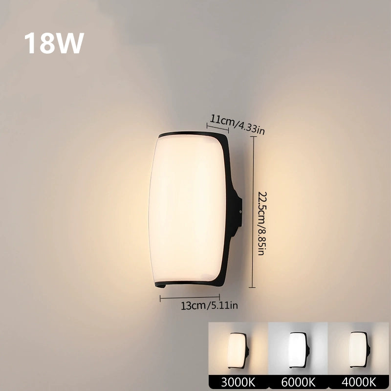 Smooth Curve Waterproof LED Wall Light – 18W | 3000K / 4000K / 6000K | Black Housing | Up & Down Outdoor Wall Sconce for Porch, Garden, Balcony & Indoor Decoration | Aluminum Housing | IP65 | 2-Pack