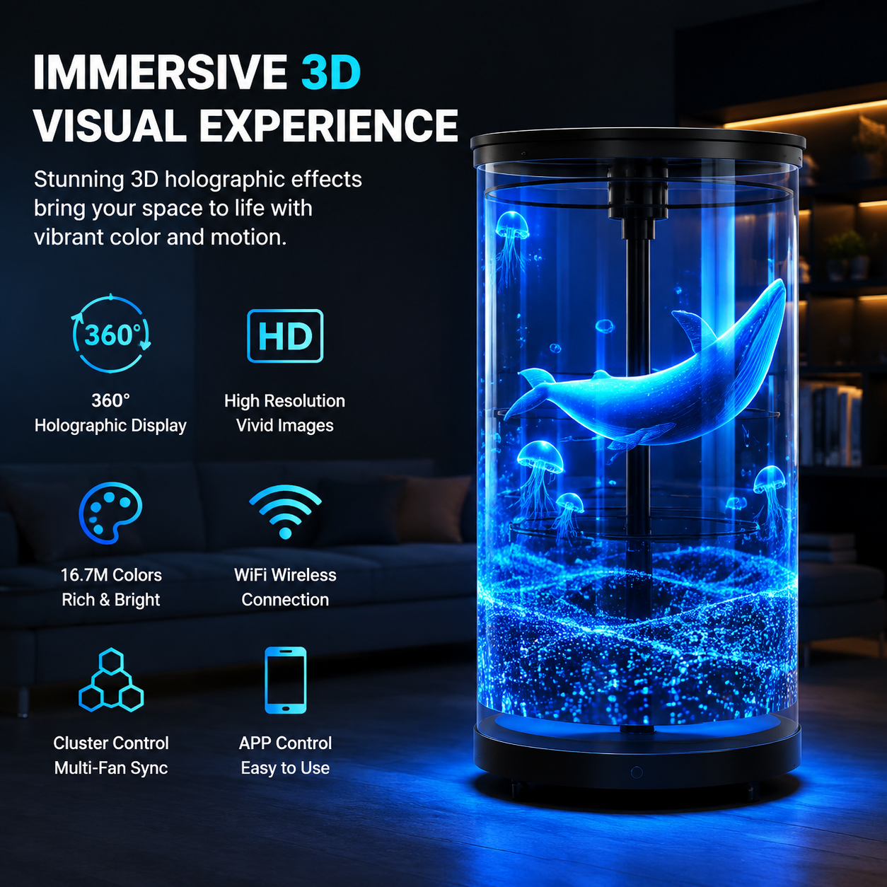 Ventilateur holographique 3D de 43 cm contrôlé par application Wi-Fi, livraison gratuite
