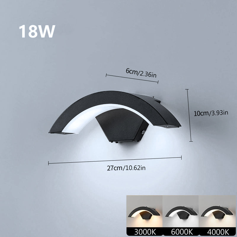 Arc Wave Waterproof LED Wall Light – 18W | 3000K / 4000K / 6000K | Black Housing | Up & Down Outdoor Wall Sconce for Porch, Garden, Balcony & Indoor Decoration | Aluminum Housing | IP65 | 2-Pack