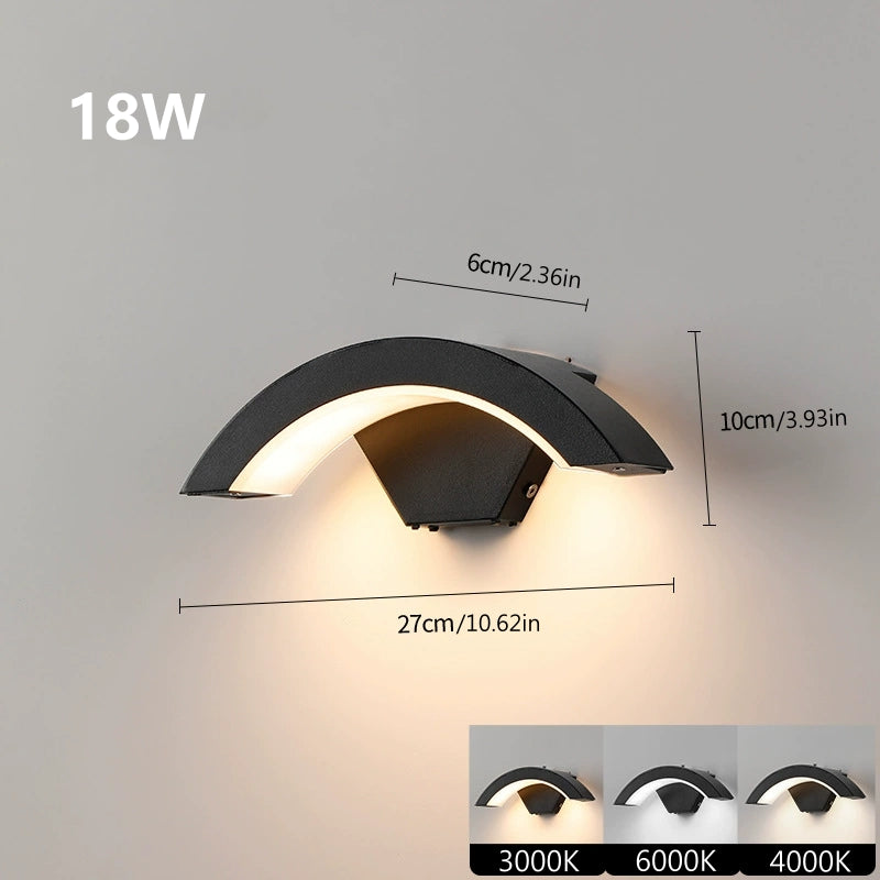 Arc Wave Waterproof LED Wall Light – 18W | 3000K / 4000K / 6000K | Black Housing | Up & Down Outdoor Wall Sconce for Porch, Garden, Balcony & Indoor Decoration | Aluminum Housing | IP65 | 2-Pack