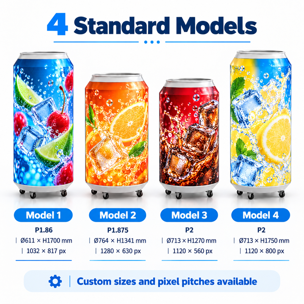 Indoor Can-Shaped LED Advertising Display | P1.86 / P1.875 / P2, GOB Surface, NovaStar Control & Custom Sizes