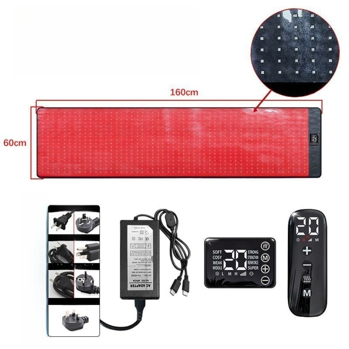 Infrared Therapy Heating Blanket & Mat – 6 Size Options | Red Light 660nm & IR 850nm | Remote Control | Transparent Film | Vibration Massage | 8 Modes & 20 Intensity Levels | for Sleeping Pad, Yoga Mat & Body Relaxation | US / EU / UK / AU Plug