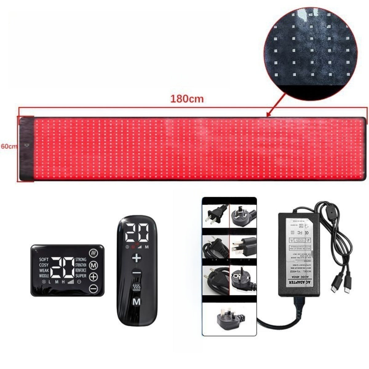 Infrared Therapy Heating Blanket & Mat – 6 Size Options | Red Light 660nm & IR 850nm | Remote Control | Transparent Film | Vibration Massage | 8 Modes & 20 Intensity Levels | for Sleeping Pad, Yoga Mat & Body Relaxation | US / EU / UK / AU Plug