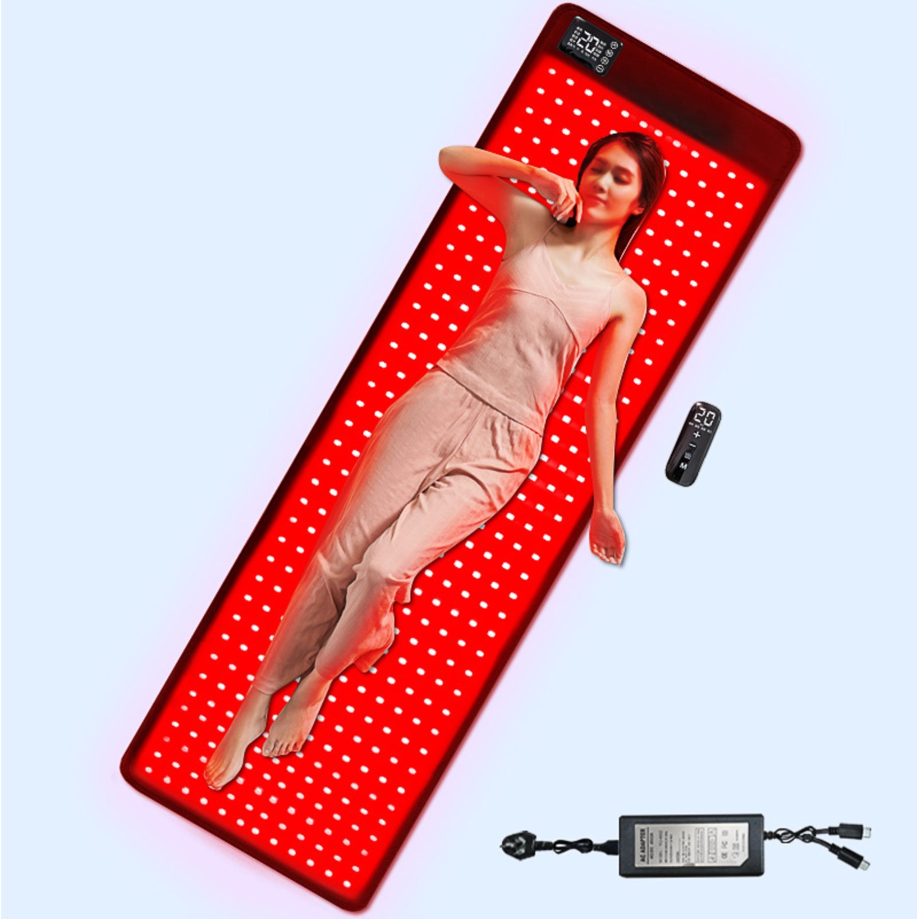 Infrared Therapy Heating Blanket & Mat – 6 Size Options | Red Light 660nm & IR 850nm | Remote Control | Transparent Film | Vibration Massage | 8 Modes & 20 Intensity Levels | for Sleeping Pad, Yoga Mat & Body Relaxation | US / EU / UK / AU Plug