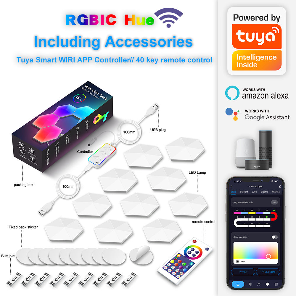 Hexagon Lights Smart App Control RGB Hexagon LED Lights for Wall or Desktop with Music Sync for Gaming Room Streaming Decor