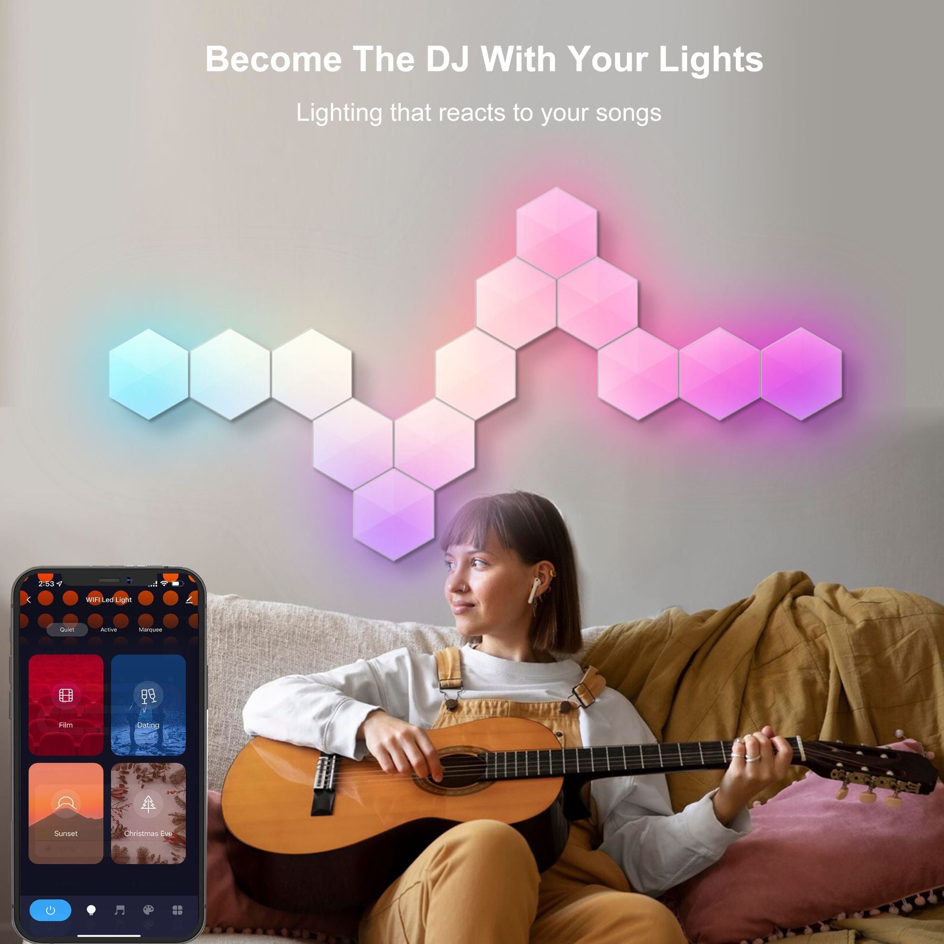 Hexagon Lights Smart App Control RGB Hexagon LED Lights for Wall or Desktop with Music Sync for Gaming Room Streaming Decor