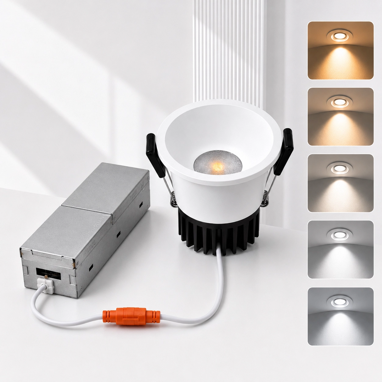 PRO-1A Series Deep Anti-Glare Full Spectrum LED Downlight | 90–140V | 4/12 Pack | 7W / 9W / 12W | 5CCT Adjustable | 24° Beam | White Housing | CRI>97 | Commercial Ceiling Recessed Light