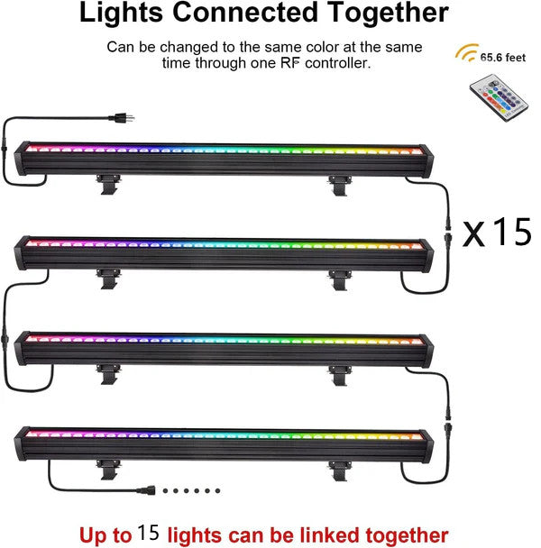 Linkable 5060 Linear LED RGB Wall Washer Lights with Remote Controller, 36W Waterproof Color Changing Wall Washer LED Light for Outdoor/Indoor Lighting Projects, Hotels, Building Wall Decorations
