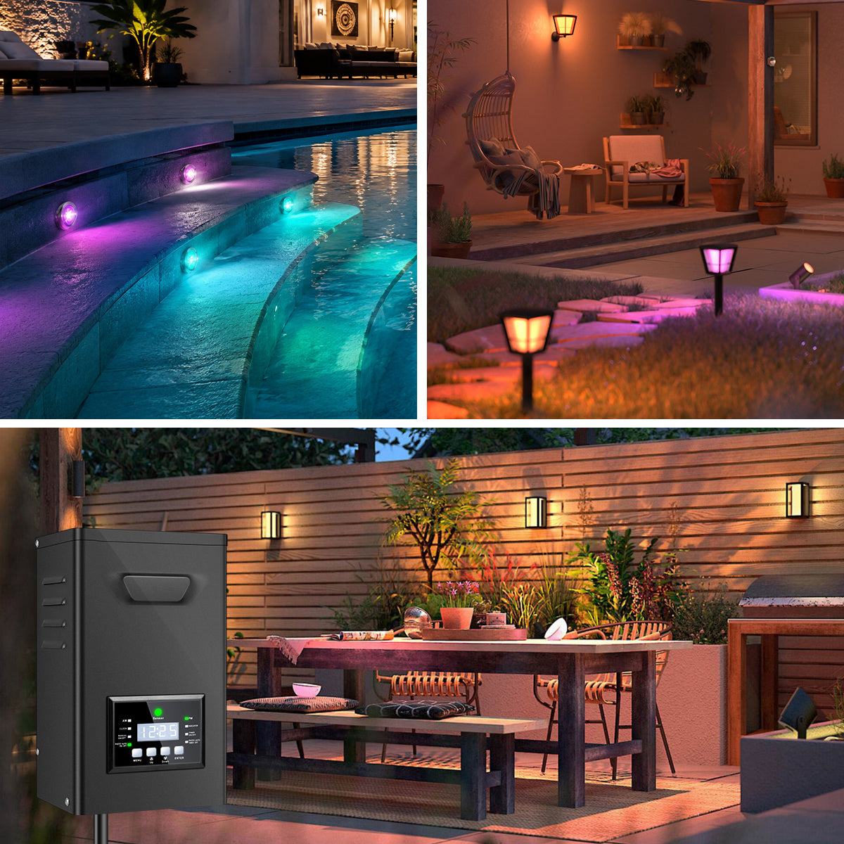 200W / 250W Outdoor Low Voltage Lighting Transformer, Weatherproof 120V AC to 12V/15V AC Power Supply with Timer & Internal Photocell for Yard & Garden Lights