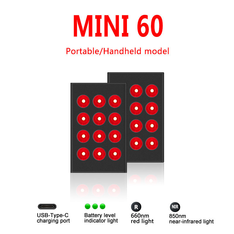 MINI60 Rechargeable Red & Near Infrared Therapy Light – Dual Chip | 12 LEDs | Portable Handheld Design | 5V 2A USB Powered | Black / White | Red Light Therapy for Skin Care & Muscle Relief