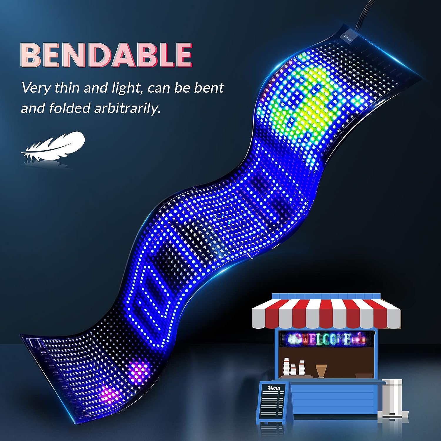 Modell 1696, flexibles USB-5-V-Auto-LED-Schild, Bluetooth-App-Steuerung, Bildschirmtextmuster-Animation, LED-Schildanzeige für Autofenster, Geschäft, Bar und Eingangsschild