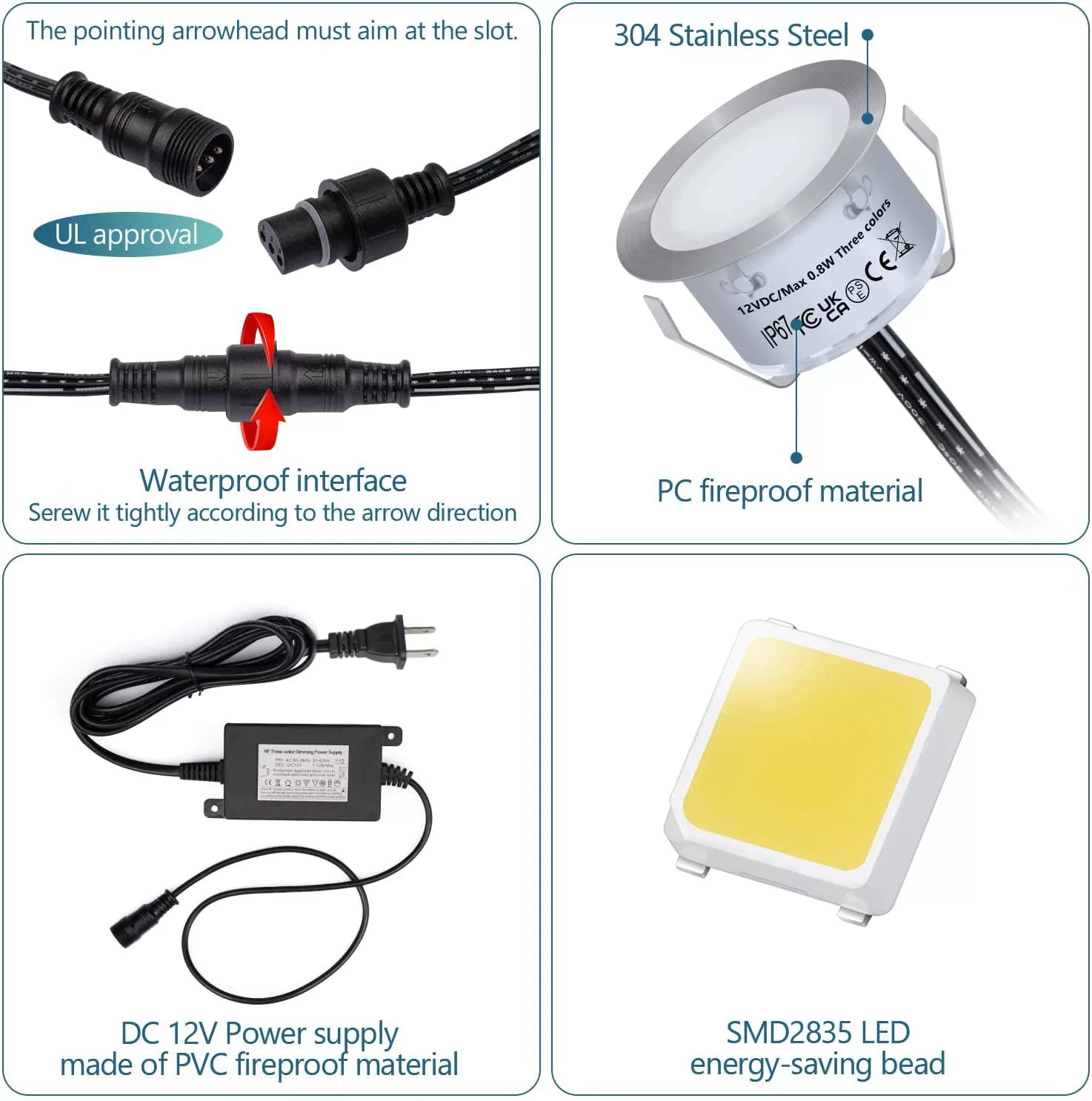 10-Pack RGB Recessed LED Deck Lights – Remote Control | AC100–265V Input with Power Adapter | US / EU / UK / AU Plug Options | IP67 Waterproof Inground Step Lights Kit for Deck, Garden, Yard, Stairs & Pathway Lighting