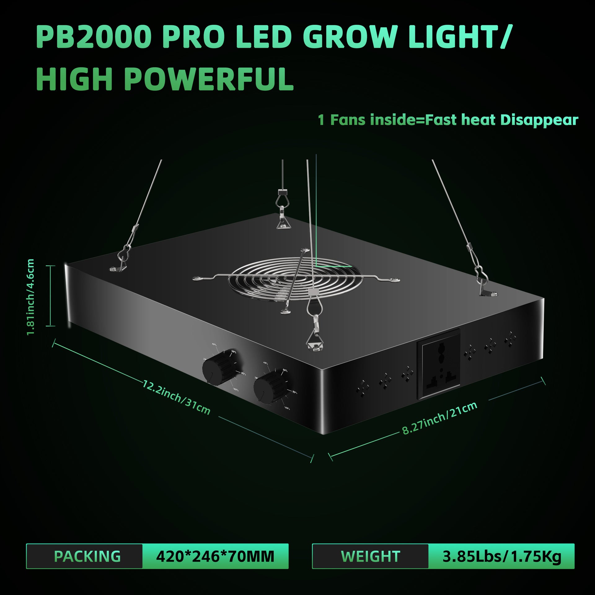 GP-PRO Series Professional Full Spectrum LED Grow Light - 100W / 150W / 200W | 3.5×3FT – 6×5FT Coverage | VEG & BLOOM Dual Control | 0 – 10V Dimming | AC110 – 220V | for Daisy Chain | Silent Fan | Hanging Rope | US / EU / UK / AU Plug