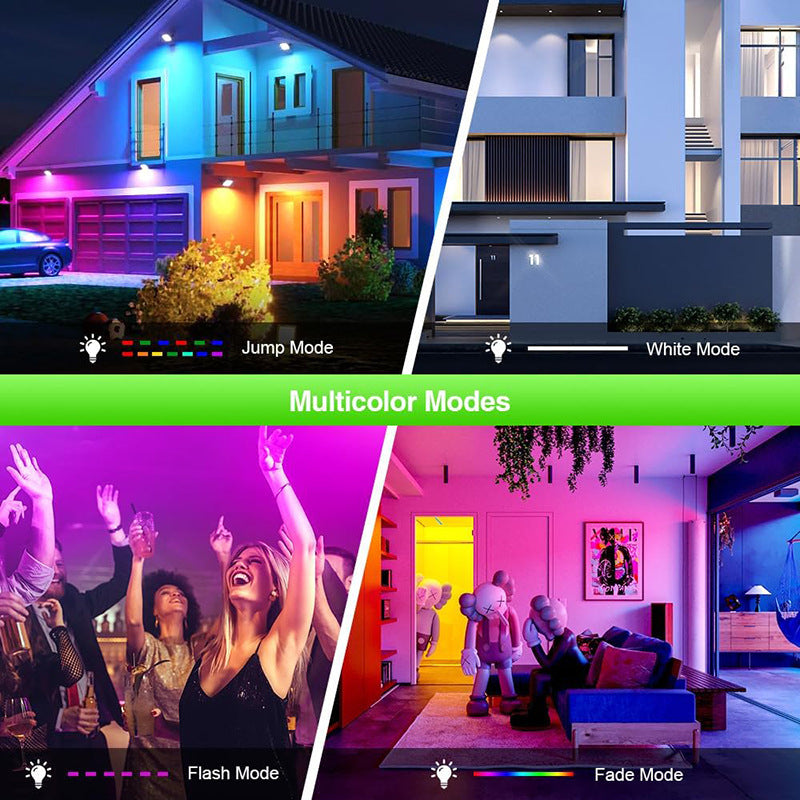 RGB LED Flood Light with 24-Key IR Remote – 20W to 200W, IP66 Waterproof Outdoor Landscape and Stage Light, Tempered Glass & Aluminum Housing, 16 Color Modes, Memory Function, AC100–265V