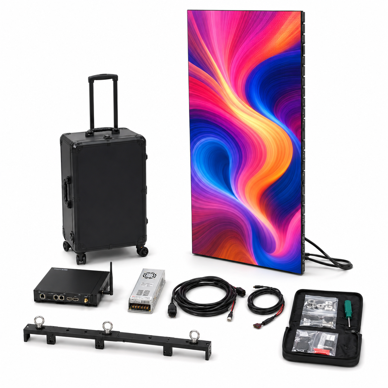 EP-RS Series Rollable LED Poster Display | 500×1000mm | P2.6 / P1.95 / P1.56 / P1.25 | Lightweight, Flexible & Portable | Supports Hanging & Magnetic Installation