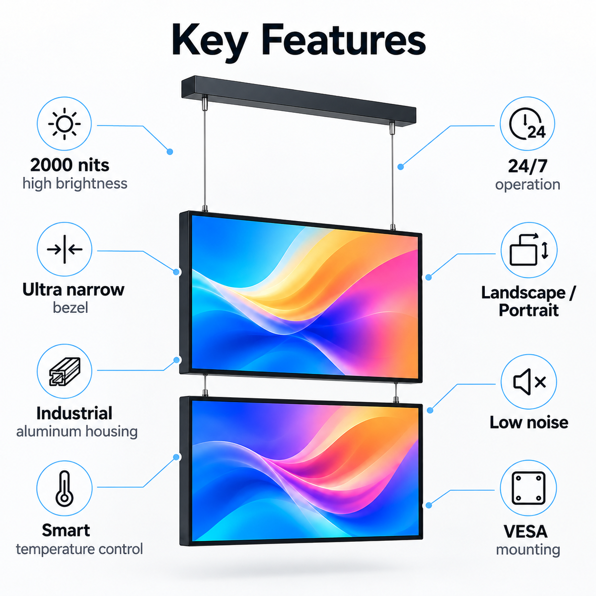 32" einseitiges 2500 Nits High Bright LCD-Fensterwerbedisplay, Android RK3568 2G+32G, ohne Touch, Cloud/APP/USB, Wandmontage/Bodenständer/Hängemontage