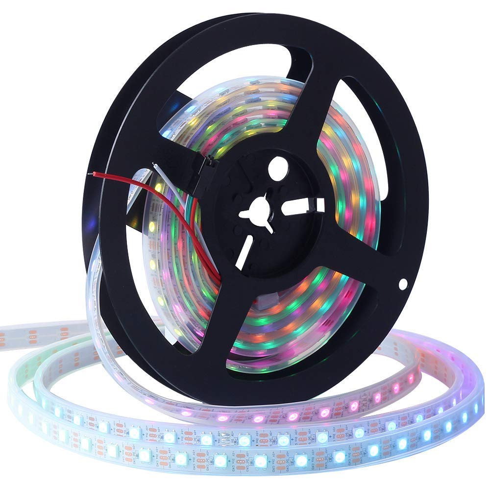 RGBIC LED Strip Light | WS2812 Individually Addressable | SMD5050 RGB | 60 LEDs/M | 5M (16.4FT) Roll | 5V DC | White/Black PCB | IP00/IP65/IP67 Options | Strip & Kit Packages