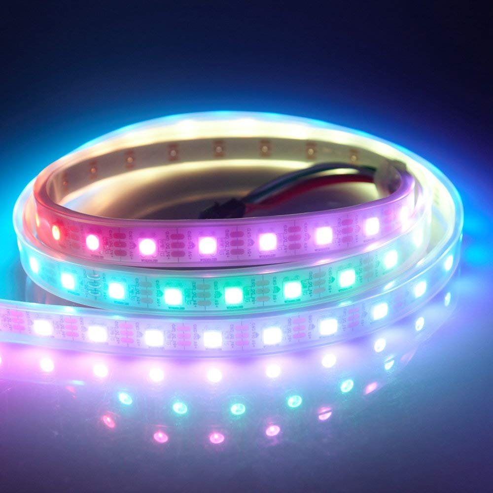 DC5V WS2812b RGBIC LED Strip Light - 10mm PCB | SMD5050 Individually Addressable | 30 / 60 / 96LEDs/M | White PCB | IP00 / IP65 / IP67 | Flowing Multicolor LED Strip for Party, Decoration, Home DIY Lighting Projects | 5/50M