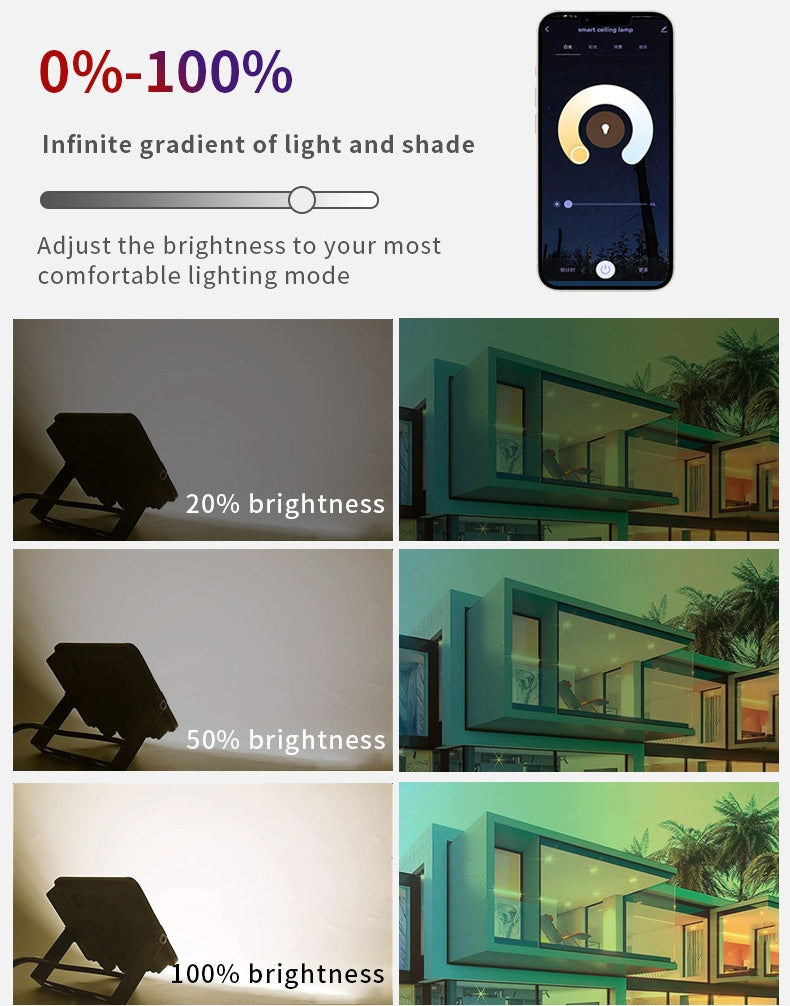 Smart RGBCW Outdoor LED Flood Light – 30W / 50W / 100W / 200W, WiFi & Bluetooth APP Control, 2700K–6500K Tunable White + 16 Million Colors, IP66 Waterproof Landscape Lighting with Music Sync, Timer & Group Control