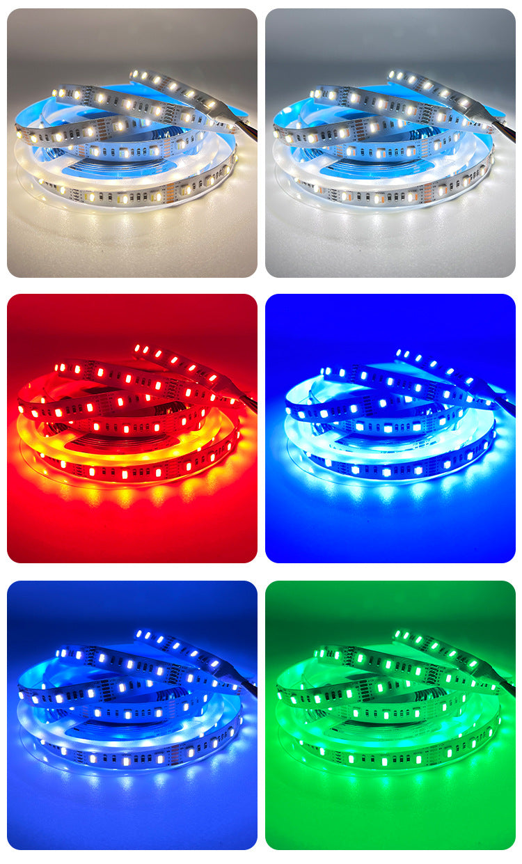 RGBCCT 5in1 LED Flexibles Streifenlicht, 16,4 Fuß (5 Meter) SMD5050-300, 60 LEDs pro Meter RGB und zwei weiße Farben, alles in einem LED-Bandlicht
