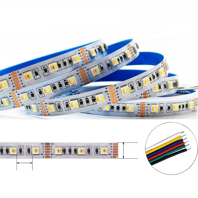 RGBCCT 5in1 LED Flexibles Streifenlicht, 16,4 Fuß (5 Meter) SMD5050-300, 60 LEDs pro Meter RGB und zwei weiße Farben, alles in einem LED-Bandlicht