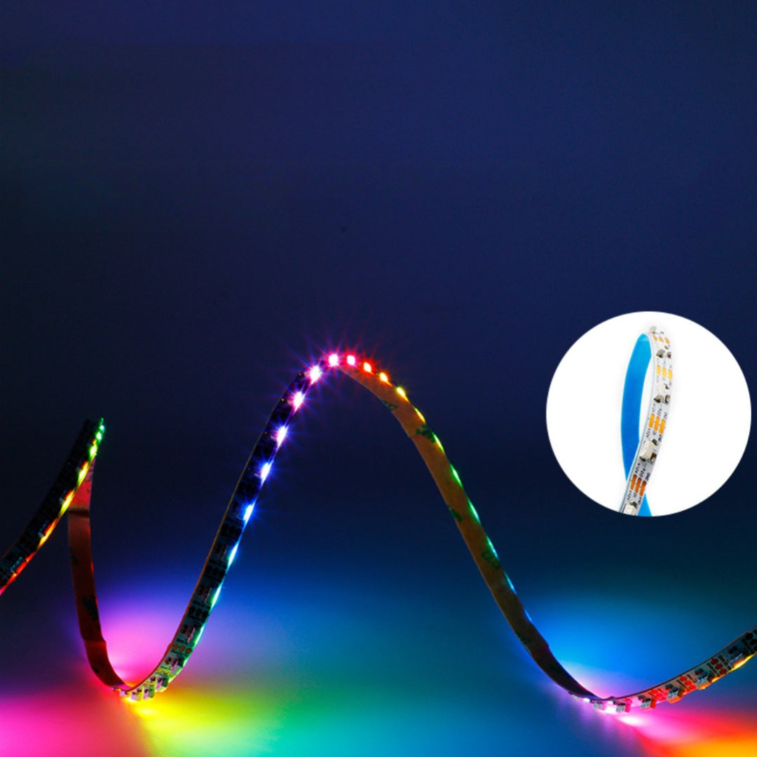 RGBIC LED Strip Light | WS2812 Individually Addressable | RGB Color | Side Emitting | SMD4020 RGB | 60 LEDs/M | 5M (16.4FT) Roll | 5V/12V DC | 5mm White PCB | Strip & Kit Packages