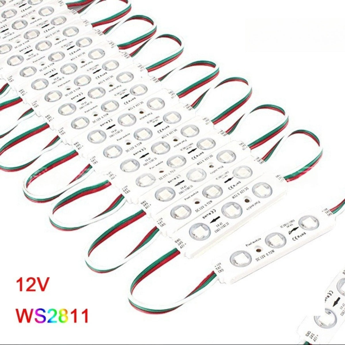 WS2811 RGBIC Addressable LED Module String Light, 20pcs/String, SMD5050, 75×15mm, 1.2W DC12V IP65 Waterproof Pixel LED Light for Outdoor Storefront & Channel Letter Signage (Controller & Power Supply Not Included)