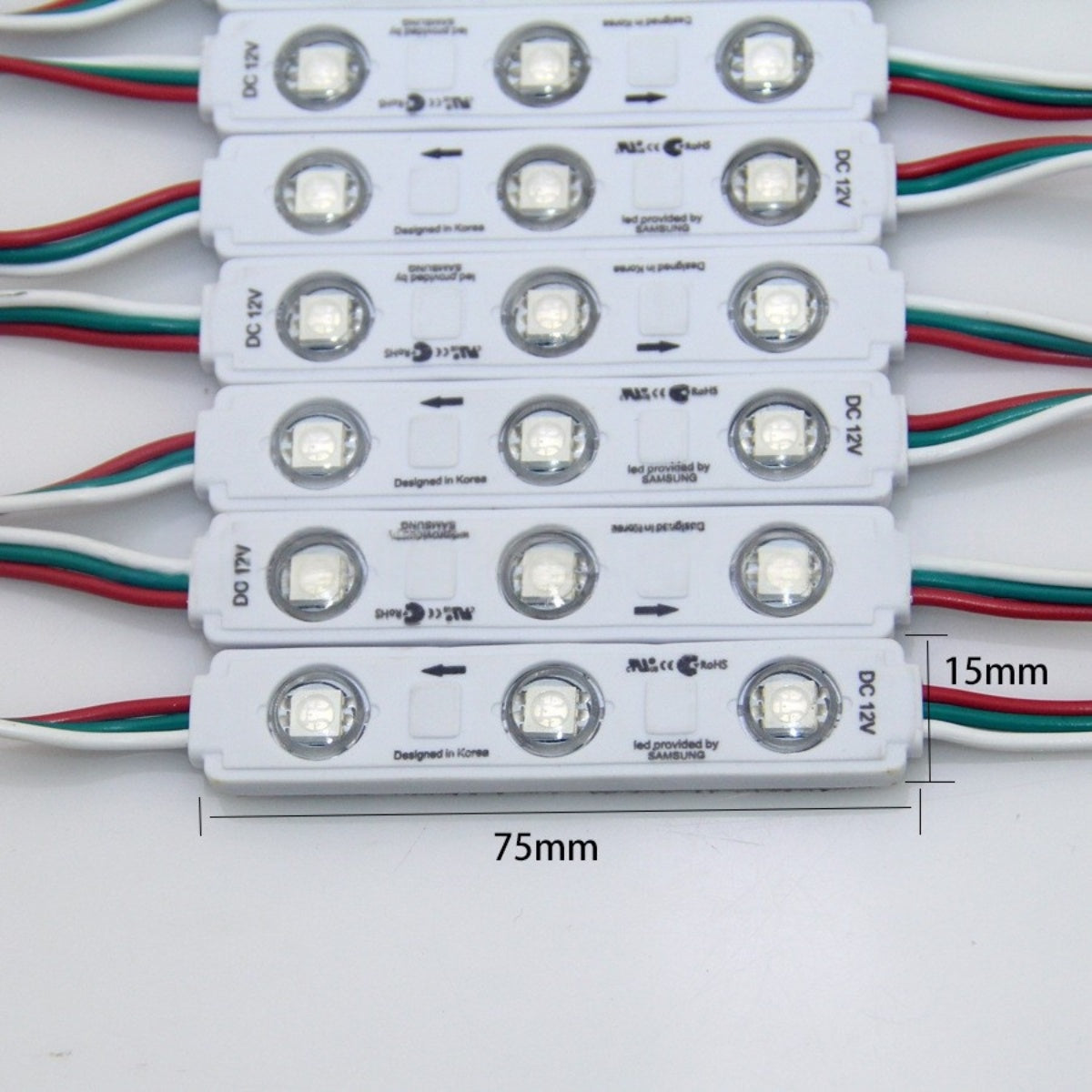 WS2811 RGBIC Addressable LED Module String Light, 20pcs/String, SMD5050, 75×15mm, 1.2W DC12V IP65 Waterproof Pixel LED Light for Outdoor Storefront & Channel Letter Signage (Controller & Power Supply Not Included)
