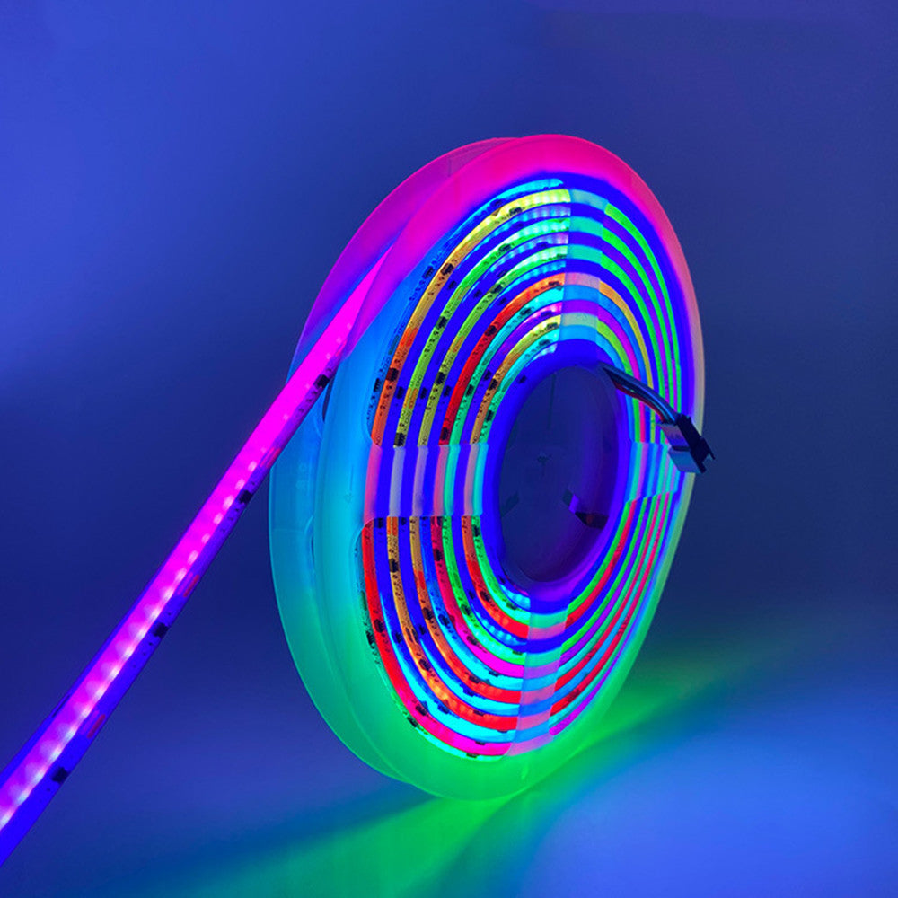 RGBIC WS2811 Addressable FCOB LED Strip Light | 5m (16.4ft) Roll | Dream Color SPI | 576 / 720 LEDs per Meter | 10W / 12W | 12V / 24V | 10mm Wide | Dimmable Indoor IP20 Ribbon (Strip / Complete Kit)