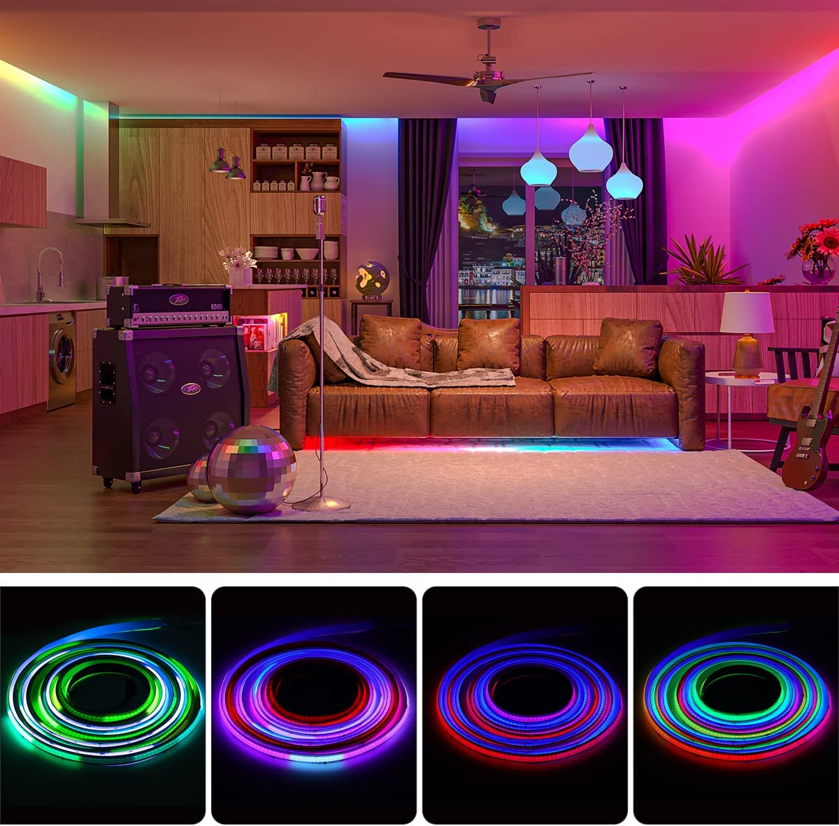 RGBIC WS2811 Addressable FCOB LED Strip Light | 5m (16.4ft) Roll | Dream Color SPI | 576 / 720 LEDs per Meter | 10W / 12W | 12V / 24V | 10mm Wide | Dimmable Indoor IP20 Ribbon (Strip / Complete Kit)