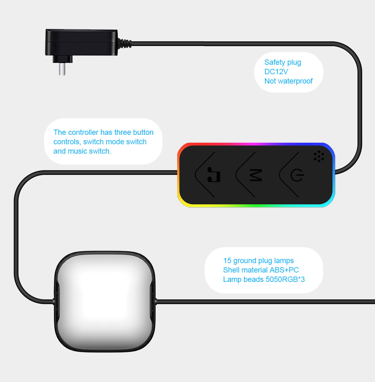 Bodenleuchten für den Außenbereich, 15 Glühbirnen, 10,8 m, intelligente RGB+IC-Wegeleuchten, APP-gesteuerte wasserdichte RGB-Landschaftsbeleuchtung, funktioniert mit Alexa