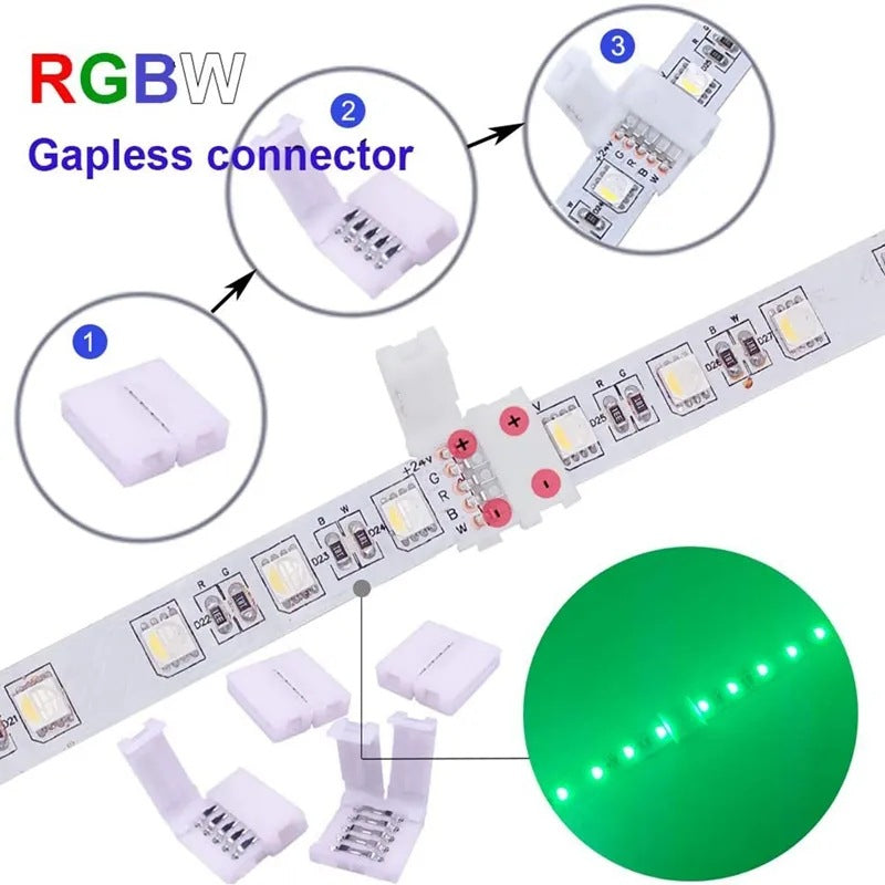LED Strip Connector Kit – 12mm 5Pin RGBW Solderless Assortment Pack | Mixed Set with Strip to Strip with Wire / Strip to Strip Seamless / L / T, 5P Needle to Wire, Needle to Needle Y Shape Connector