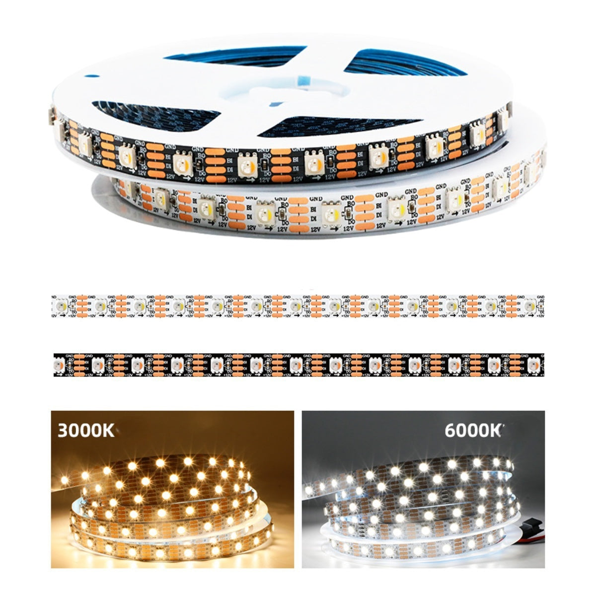 DC12V WS2815 RGBWIC LED Strip Light - 10mm PCB | RGBW(RGB+6000K) | 4-In-1 SMD5050 Individually Addressable | Breakpoint Resume | 30/60/96 LEDs/M | White PCB | IP00 / IP65 / IP67 | for Party, Decoration, Home DIY Lighting Projects | 5/50M