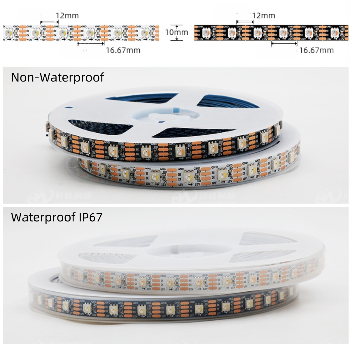 DC12V WS2815 RGBWIC LED Strip Light - 10mm PCB | RGBWW(RGB+3000K) | 4-In-1 SMD5050 Individually Addressable | Breakpoint Resume | 30/60/96 LEDs/M | White PCB | IP00 / IP65 / IP67 | for Party, Decoration, Home DIY Lighting Projects | 5/50M