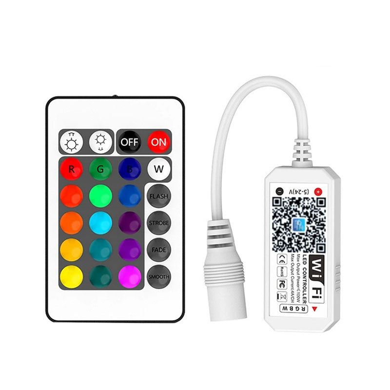 WiFi RGB/RGBW LED Strip Controller – DC5V-24V | WiFi App Control with Optional 24-Key Remote | For LED Strips